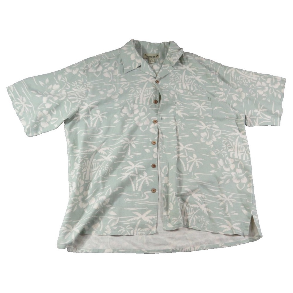 Paradise Coves Mens XL Silk Linen Hawaiian Camp Shirt Tropical Palm Tree Top EUC